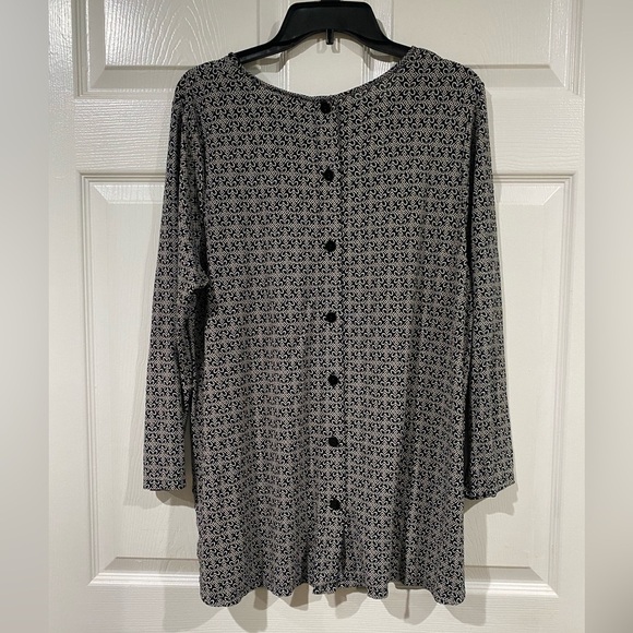 J Jill Scoop Neck Blouse Minimal Coastal Office Comfort Petite Large Navy White - Picture 7 of 11